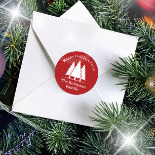 Sticker Rond Trois Pins Arbres Rustique Noël Salutation