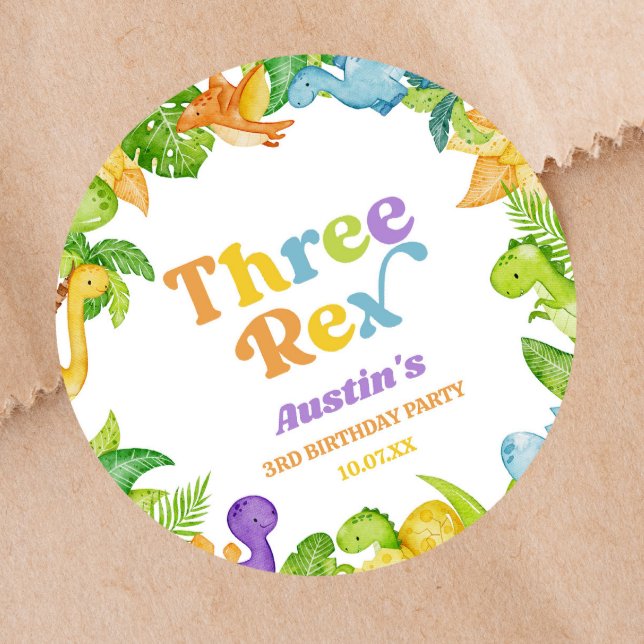 Sticker Rond Trois Rex Dinosaur 3ème fête d'anniversaire (Créateur téléchargé)