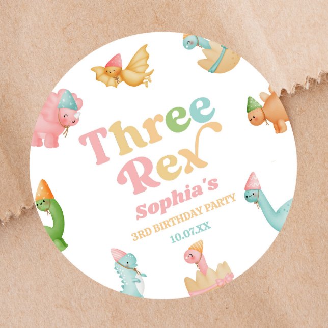 Sticker Rond Trois Rex Dinosaur 3ème fête d'anniversaire (Créateur téléchargé)
