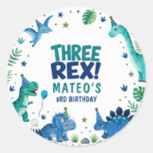 Trois Rex Dinosaure Bleu 3ème Anniversaire