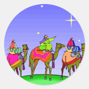 Sticker Rond Trois rois suivent l'étoile de Noël