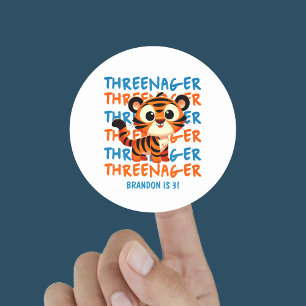 Sticker Rond Trois Tiger Boy 3e fête d'anniversaire
