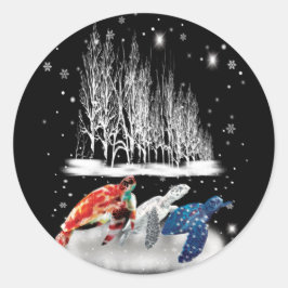 Sticker Rond Trois Turtle American T-Shirt Snowflake Noël