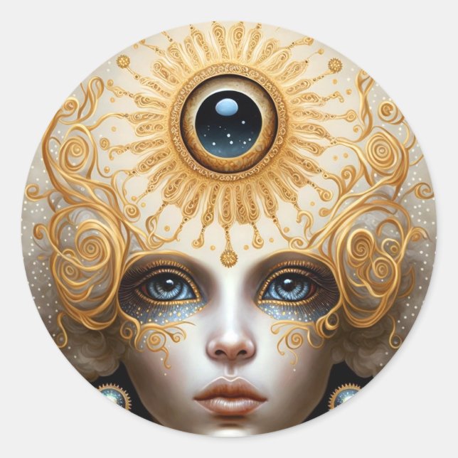 Sticker Rond Troisième déesse des yeux Imaginaire Art (Devant)