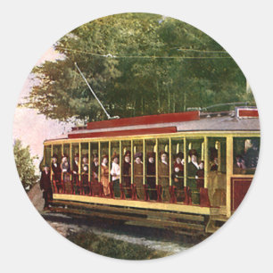Sticker Rond Trolley Électrique de Voyage et Transport Vintage