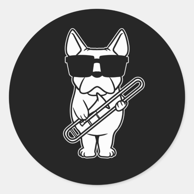 Sticker Rond Trombonist Trombone Player Dog With Trombone (Devant)