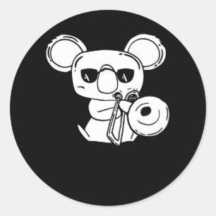 Sticker Rond Tromboniste Trombone Joueur Koala avec Trombone