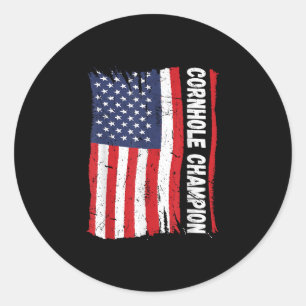 Sticker Rond Trophée Champion Fun Bean Bag Cornhole Joueur Drap