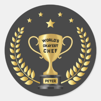 Sticker Rond Trophée personnalisé du cuisinier moyennement doué