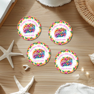 Sticker Rond Tropical Aloha Anniversaire Luau
