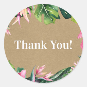 Sticker Rond Tropical Aloha Fleurs Luau Kraft Shower de Mariage