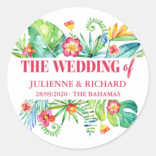 Sticker Rond Tropical Beach Destination Wedding Welcome (Devant)