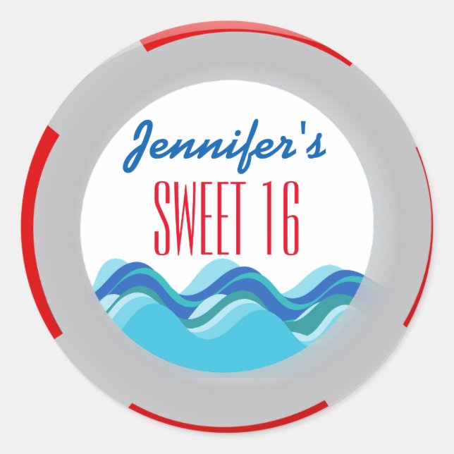 Sticker Rond Tropical Beach Pool Party Sweet 16 (Devant)