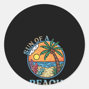 Sticker Rond Tropical Beach Surf Shop Beach Surfer Vacances