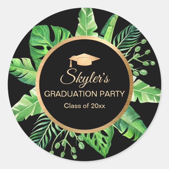 Sticker Rond Tropical Black Gold Party (Devant)