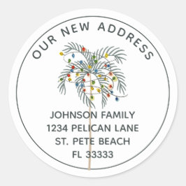 Sticker Rond Tropical Christmas Palm Tree Nouvelle adresse