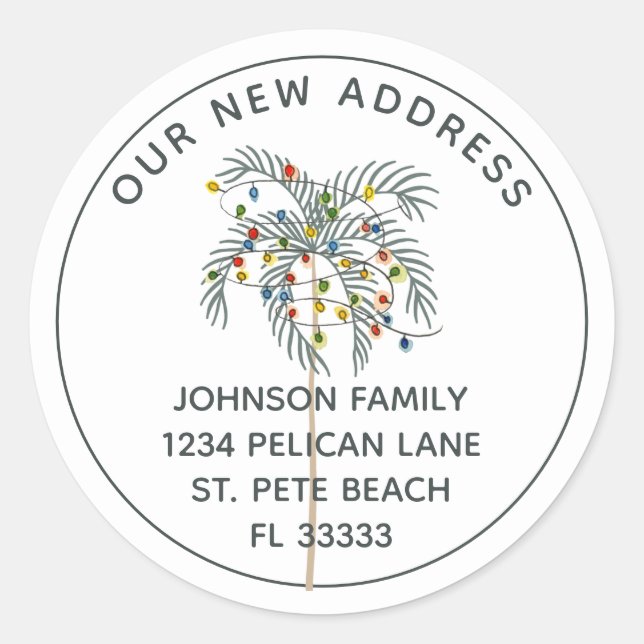 Sticker Rond Tropical Christmas Palm Tree Nouvelle adresse (Devant)