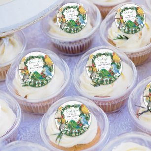 Sticker Rond Tropical Exotic bébé Baby shower de perroquets sau