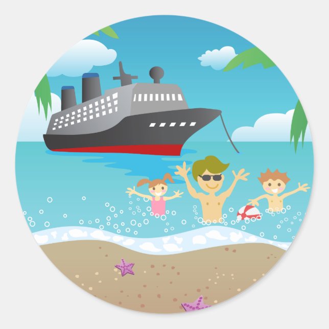 Sticker Rond Tropical Family Beach Cruise Fun (Devant)