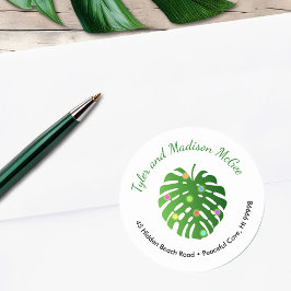 Sticker Rond Tropical Feuille Cool Vacances Adresse de retour