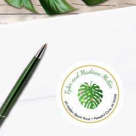 Sticker Rond Tropical Feuille Fun Holiday Lights Adresse de ret