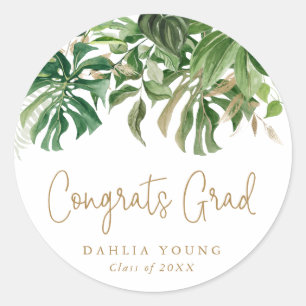 Sticker Rond Tropical Greenery Gold Congrats Grad Grad Grad Gra