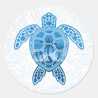 Sticker Rond Tropical Island Sea Turtle Design en bleu