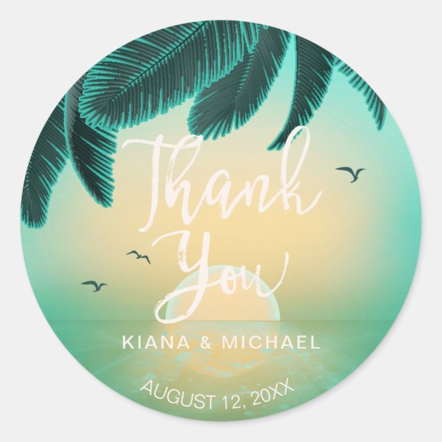 Sticker Rond Tropical Isle Sunrise Merci Turquoise ID581 (Devant)