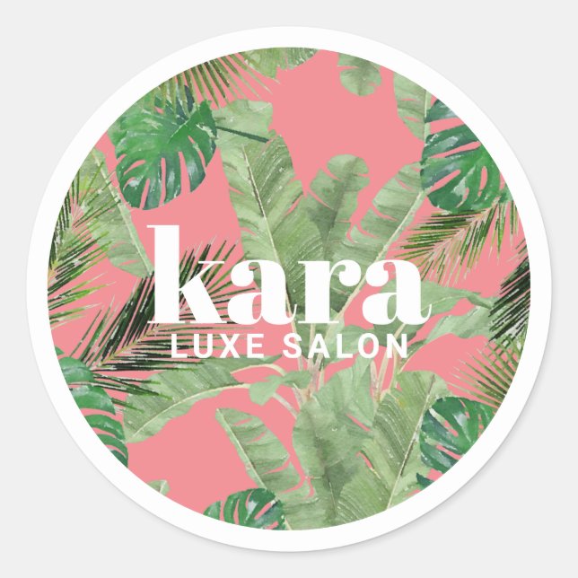 Sticker Rond Tropical Moderne Boutique Salon Designer Rose (Devant)