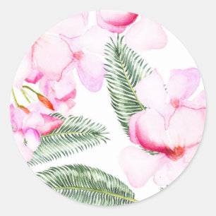 Sticker Rond Tropical Oasis Rose Vert Fête de Mariage Hawaïenne