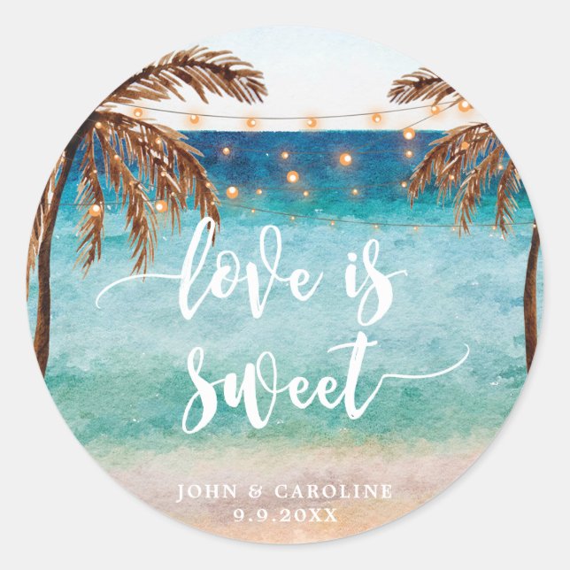 Sticker Rond tropical plage scène amour est doux faveurs sticke (Devant)