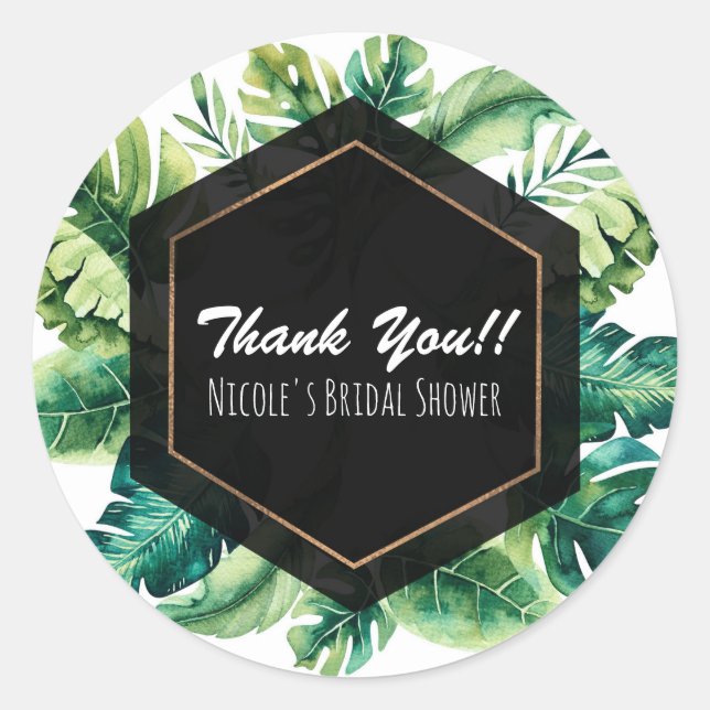 Sticker Rond Tropical Rain Forest Island Feuilles Élégant Faveu (Devant)