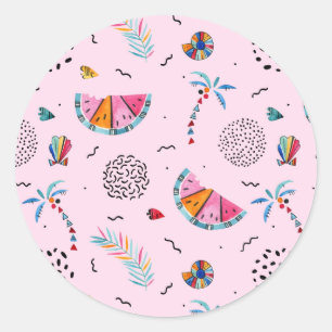 Sticker Rond Tropical rose Memphis Style Motif