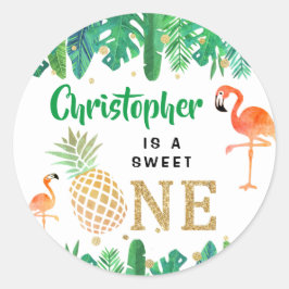 Sticker Rond Tropical Summer Beach Luau Boys 1er Anniversaire