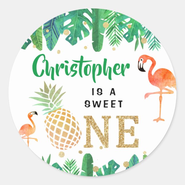 Sticker Rond Tropical Summer Beach Luau Boys 1er Anniversaire (Devant)