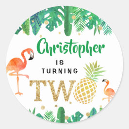Sticker Rond Tropical Summer Beach Luau Boys 2e anniversaire