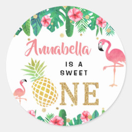 Sticker Rond Tropical Summer Beach Luau Girls 1er anniversaire
