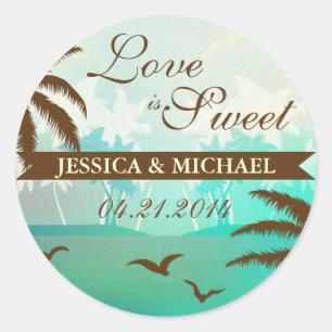 Sticker Rond Tropical Turquoise Pittoresque Beach Love is Sweet