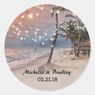 Sticker Rond Tropical Vintage Beach String Mariage