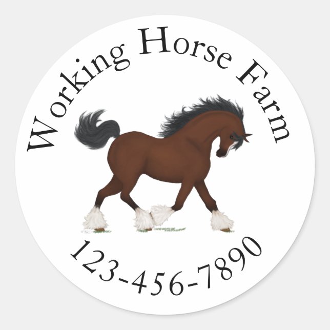 Sticker Rond Trotting Clydesdale Horse Circulaire Texte personn (Devant)