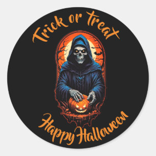 Sticker Rond Trou crâne et citrouille ou traiter Halloween