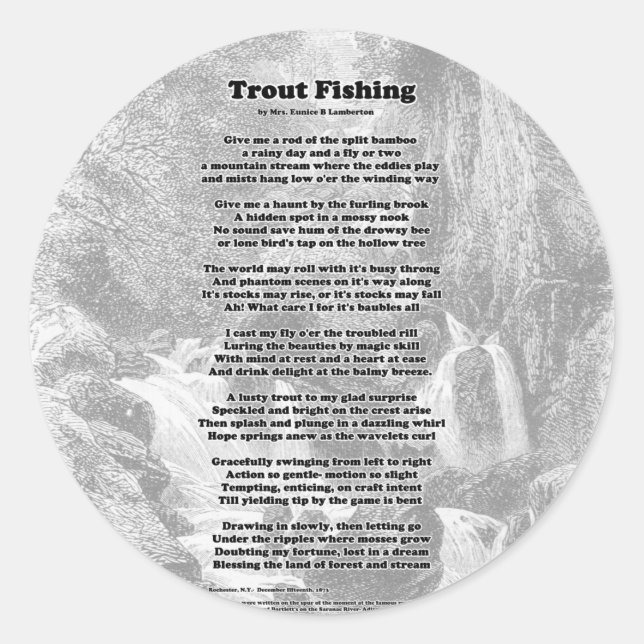Sticker Rond Trout fishing poem (Devant)
