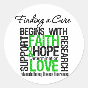 Sticker Rond Trouver un remède pour la maladie du rein (vert)