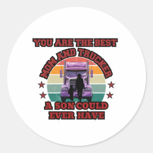 Sticker Rond Trucker Mère Son Bond Famille Route Amour Design