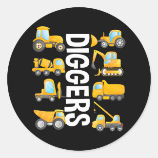 Sticker Rond Trucs pour garçons et Diggers Texte vertical pour