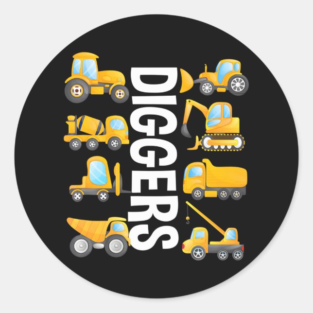 Sticker Rond Trucs pour garçons et Diggers Texte vertical pour (Devant)