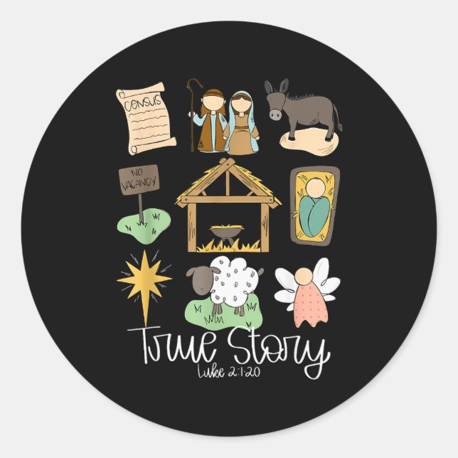 Sticker Rond True Story Nativity Christmas Baby God Jesus Chris (Devant)