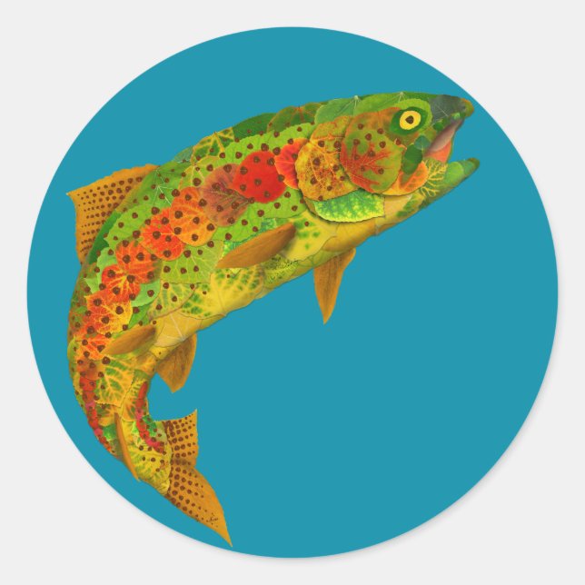 Sticker Rond Truite arc-en-ciel feuille Aspen 5 (Devant)