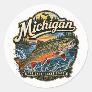 Sticker Rond Truite du Michigan Grands Lacs
