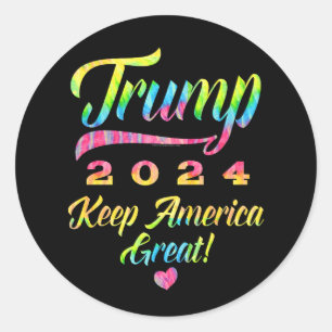Sticker Rond Trump 2024 Rainbow Tie Dye Keep America Great